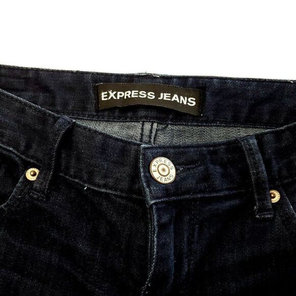 Express Legging Stella‎ Low Rise Dark Blue Whisker Denim Jeans 2R 30/30 - Picture 3 of 9